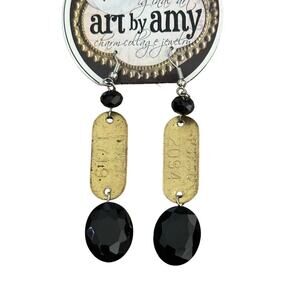 Art by Amy Women's Black Gold Peridot Beaded Earrings
